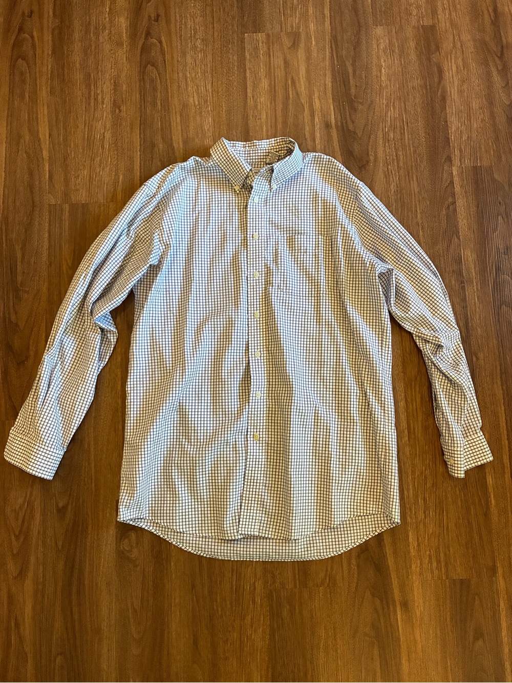 L.L.Bean Men’s Button Down Dress Shirt L Tall 34/35 Blue White Check Cotton